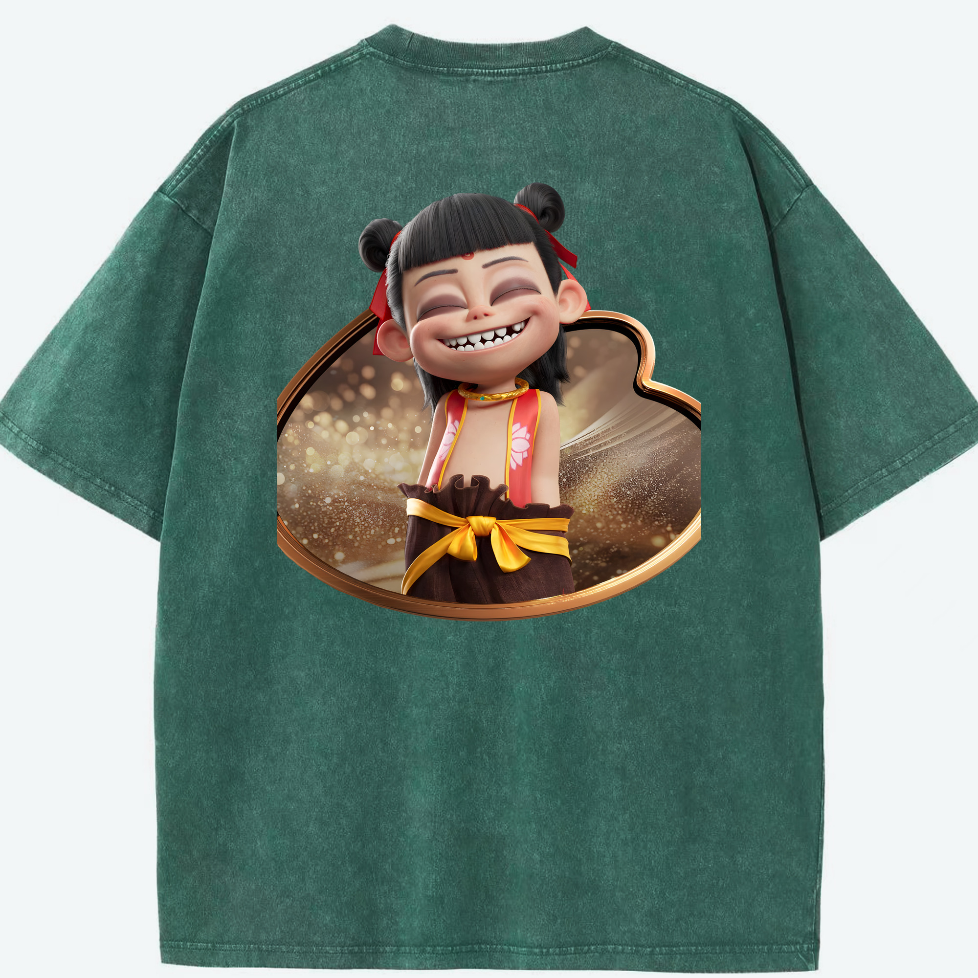 （画像用） Ne Zha 2 ナタ 魔童の大暴れ 綿100% ヴィンテージ風 半袖Tシャツ（背面プリント）